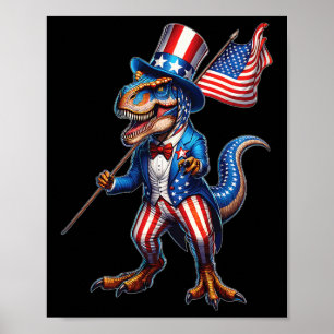 Of July T-rex Usa Patriotic American Flag Dinosaur Poster