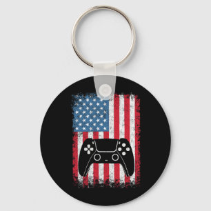 Of July Video Game Gamer Kids Boys Men Usa T Shirt Keychain