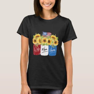 Of July Wife Mom Nana Sunflower With American Flag T-Shirt