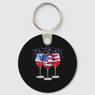 Of July Wine Gles Patriotic Red White Blue Usa Fla Keychain