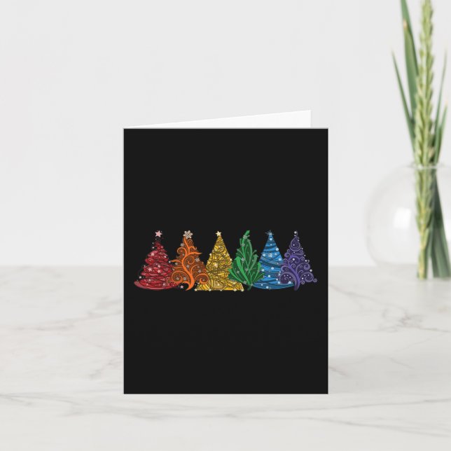 Of Six Lgbtq Pride Rainbow Christmas Trees Vector  Card (Front)