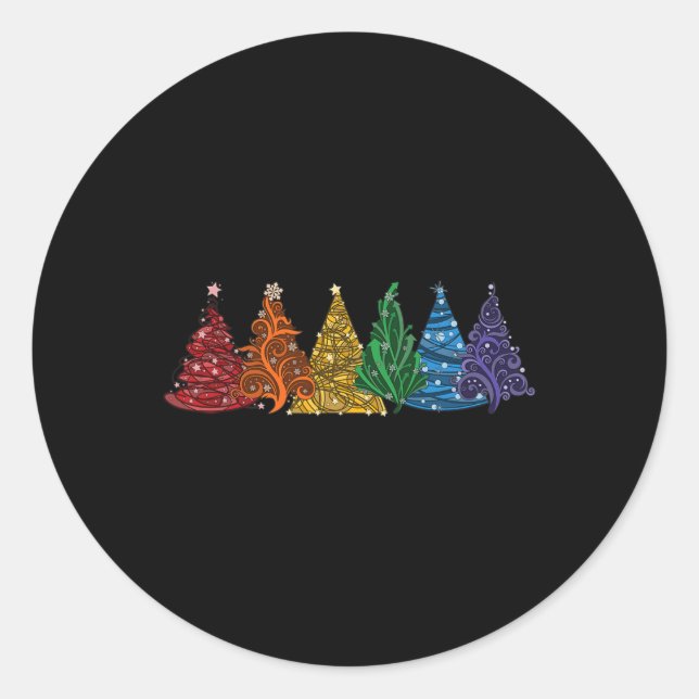 Of Six Lgbtq Pride Rainbow Christmas Trees Vector  Classic Round Sticker (Front)