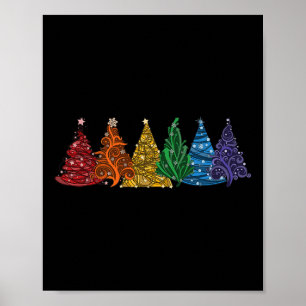 Of Six Lgbtq Pride Rainbow Christmas Trees Vector  Poster