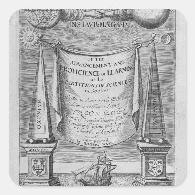 'Of the advancement and proficience of learning' Square Sticker (Front)