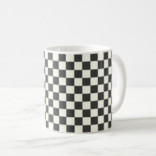 Off Black and Off White Chequerboard Coffee Mug