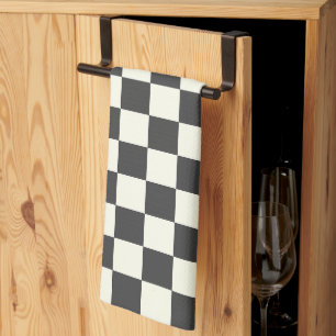 Off Black and Off White Chequerboard Kitchen Towel