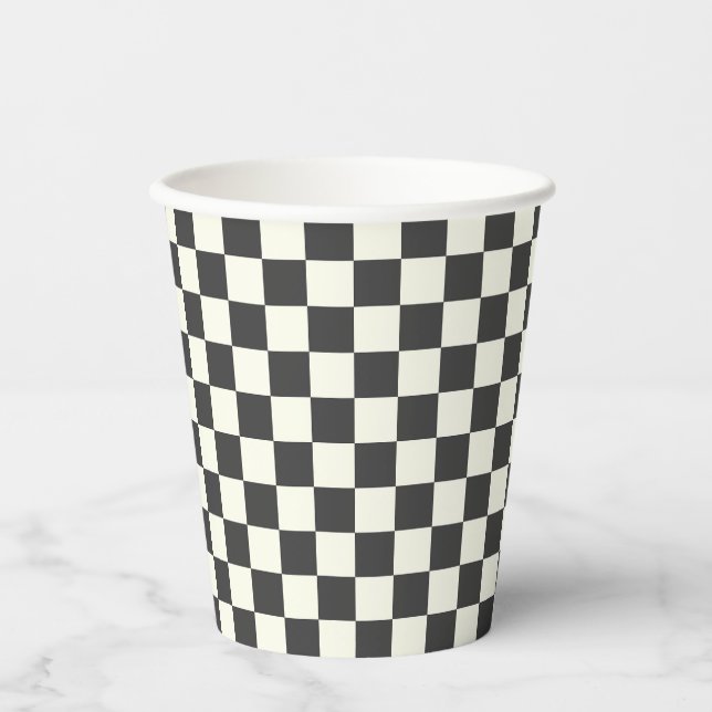 Off Black and Off White Chequerboard Paper Cups (Front)