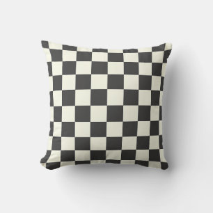 Off Black and Off White Chequerboard Throw Pillow