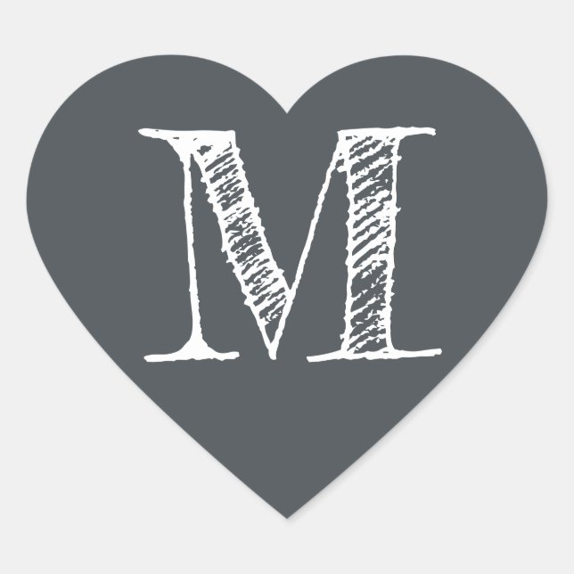 Off-Black Heart Minimalist Monogram Initial Sticker (Front)