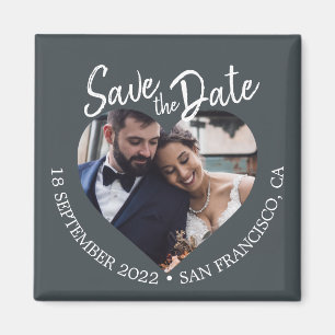 Off-Black Photo Modern Script Save the Date Magnet