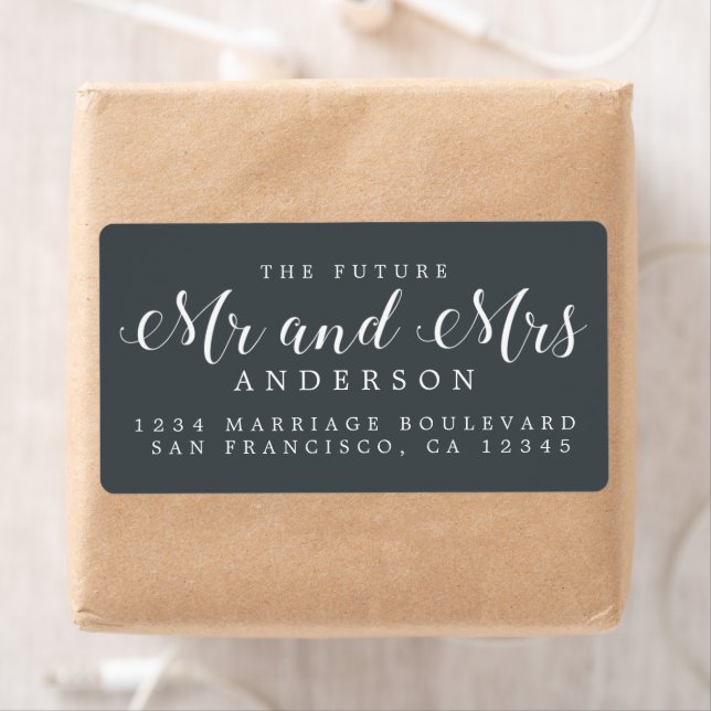 Off-Black Script Future Mr Mrs Return Address (En situation)