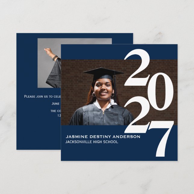 Off Centre Large Numbers - Graduation Announcement (Front/Back)