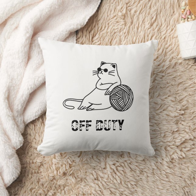Off Duty Lazy Cat - Cute and Funny Bored Cat Two-T Throw Pillow (Blanket)