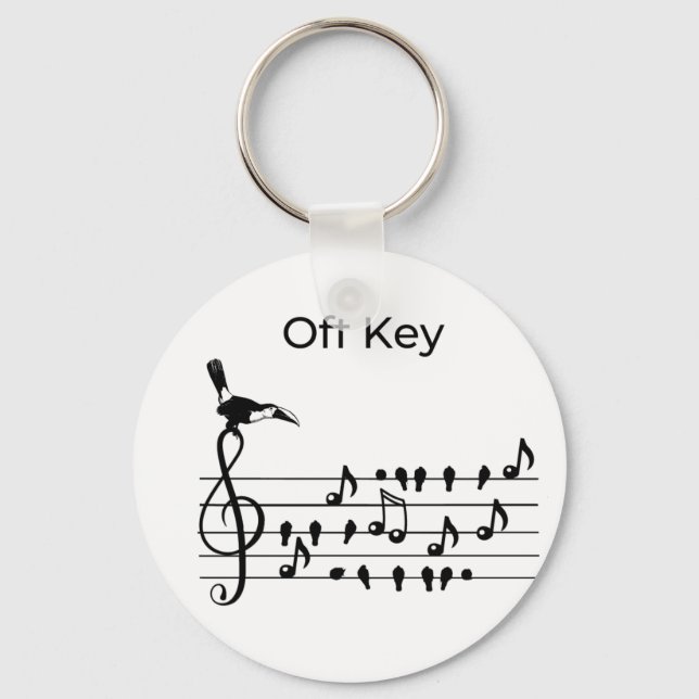 Off Key, toucan joining song birds Keychain (Front)