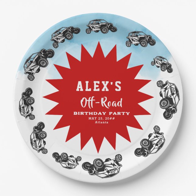 Off Road Adventure ATV Monster Truck Birthday Paper Plate (Front)