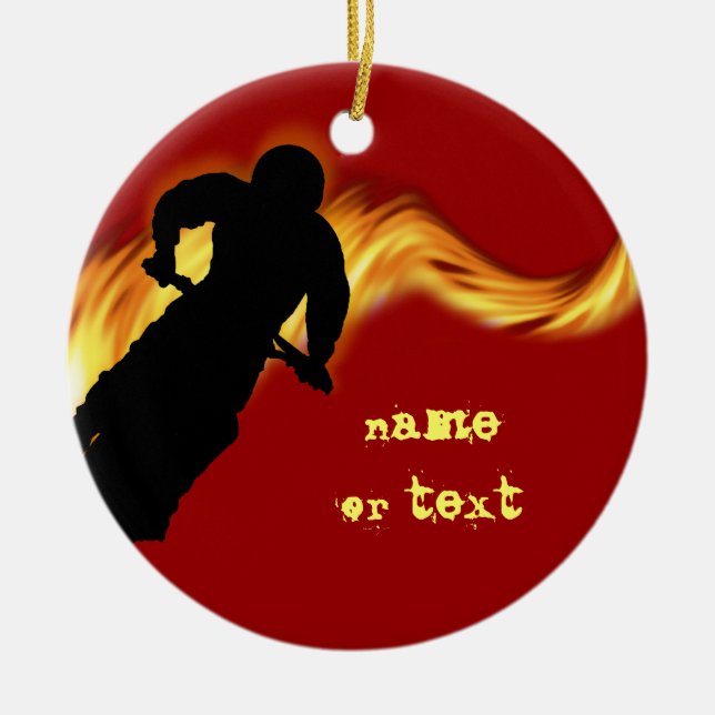 Off Road Dirt Bike with Flames Ceramic Ornament (Front)