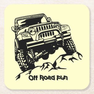 Off Road Fun, Climbing Rocks Square Paper Coaster