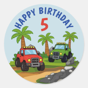Off-Road Monster Truck Birthday Party Favour Classic Round Sticker