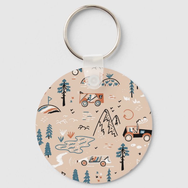Off-road racing, vintage seamless. keychain (Front)