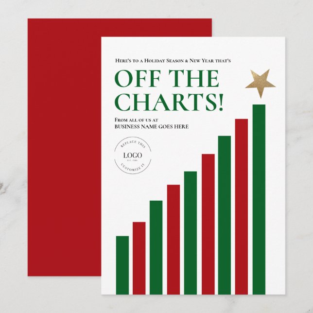 Off the charts Happy New Year Green red Finance Holiday Card (Front/Back)