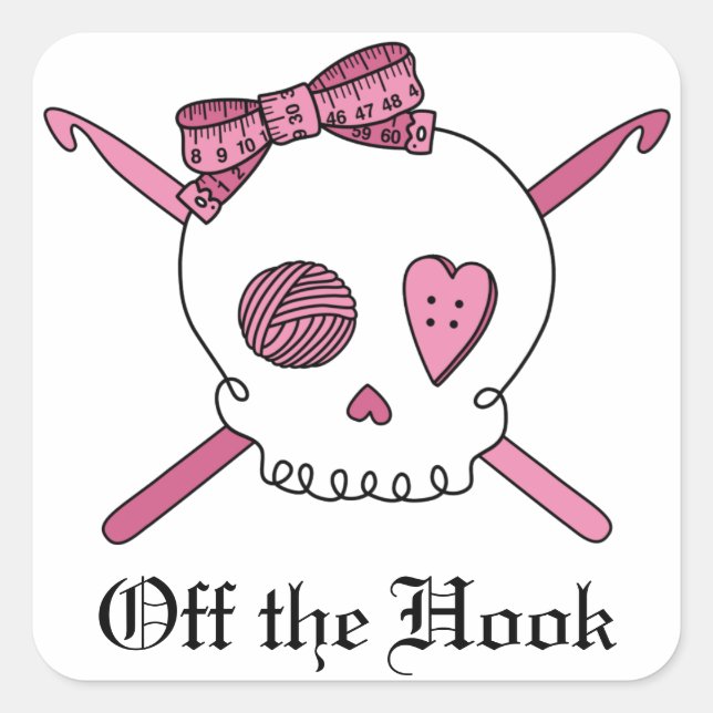 Off The Hook Crochet Skull Square Sticker (Front)