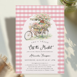 Off the Market Bike Gingham Arch Bridal Shower Invitation