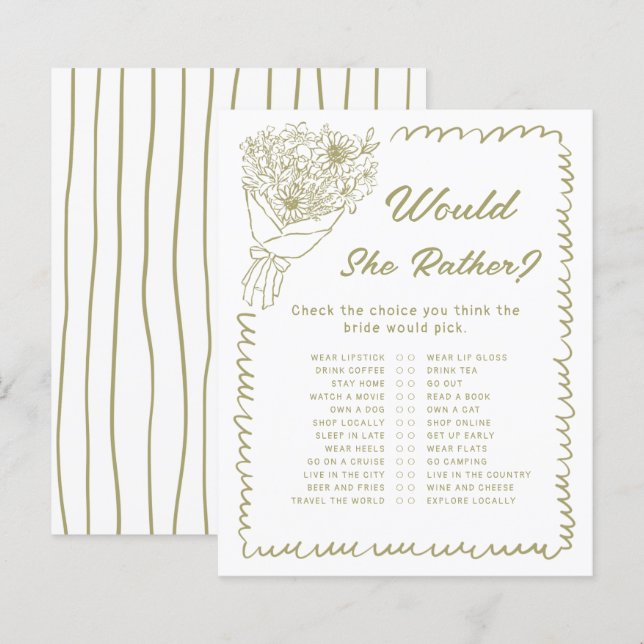 Off the Market Would She Rather Bridal Shower Game (Front/Back)