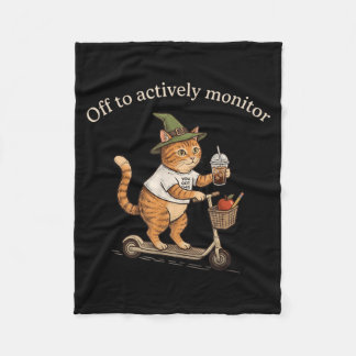 Off to Actively Monitor Cat Funny Testing Day Fleece Blanket