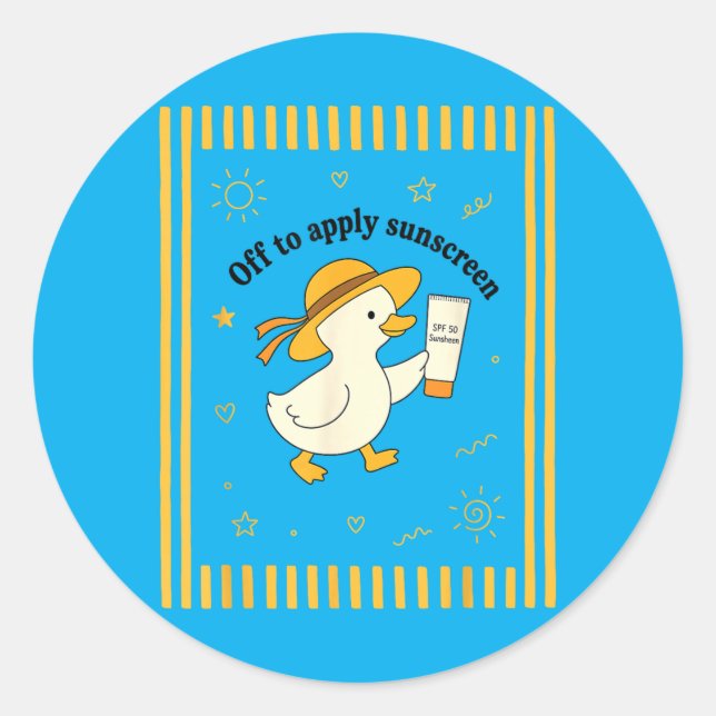 Off to Apply Sunscreen Duck Summer Beach Vacation Classic Round Sticker (Front)