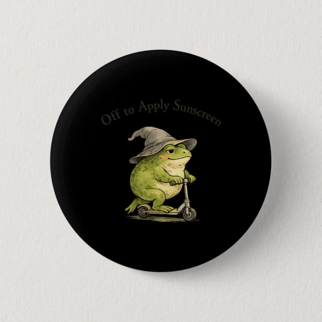 Off To Apply Sunscreen Frog Funny Summer Meme 2 Inch Round Button (Front)