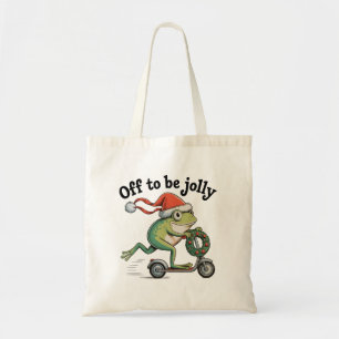 Off To Be Jolly – Christmas Frog on Scooter Tote Bag