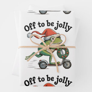 Off To Be Jolly Christmas Xmas Funny Frog Scooter Wrapping Paper Sheet