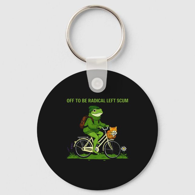 Off to be radical left scum funny frog cyclist  keychain (Front)