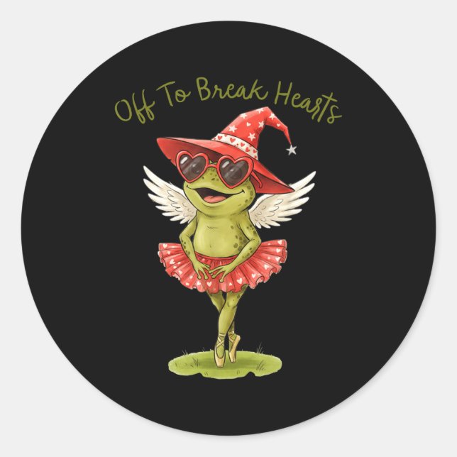 Off To Break Hearts Funny Frog Valentines Women Gi Classic Round Sticker (Front)