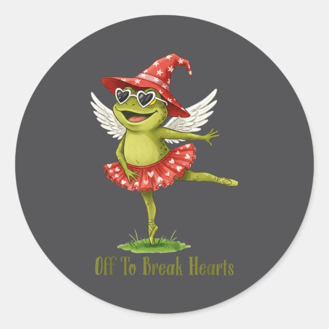 Off To Break Hearts Funny Frog Valentines Women Gi Classic Round Sticker (Front)