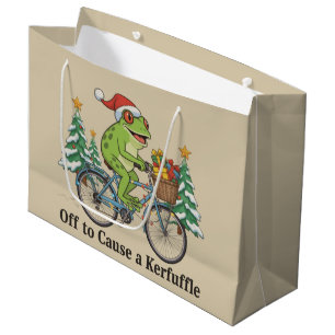 Off To Cause A Kerfuffle Frog Christmas Funny Meme Large Gift Bag