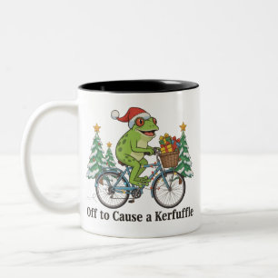Off To Cause A Kerfuffle Frog Christmas Funny Meme Two-Tone Coffee Mug