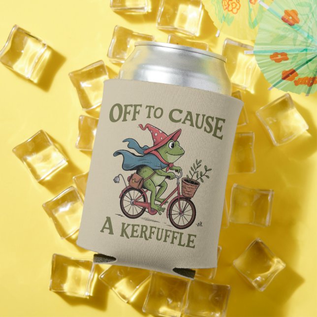 Off to Cause a Kerfuffle Frog Sarcastic Funny Meme Can Cooler (In Situ Summer)