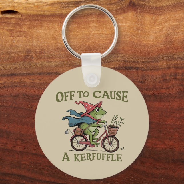 Off to Cause a Kerfuffle Frog Sarcastic Funny Meme Keychain (Front)