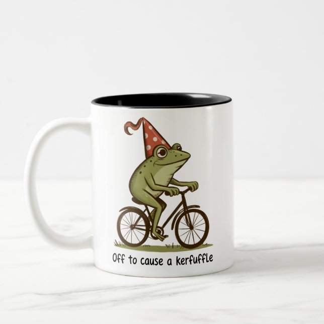 Off to Cause a Kerfuffle Frog Sarcastic Funny  Two-Tone Coffee Mug (Left)