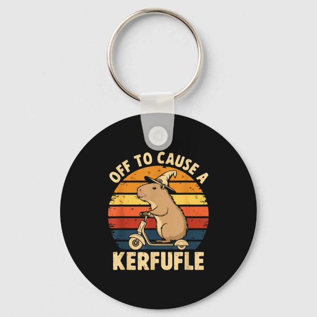 Off to cause a kerfuffle funny capybara joke meme  keychain (Front)