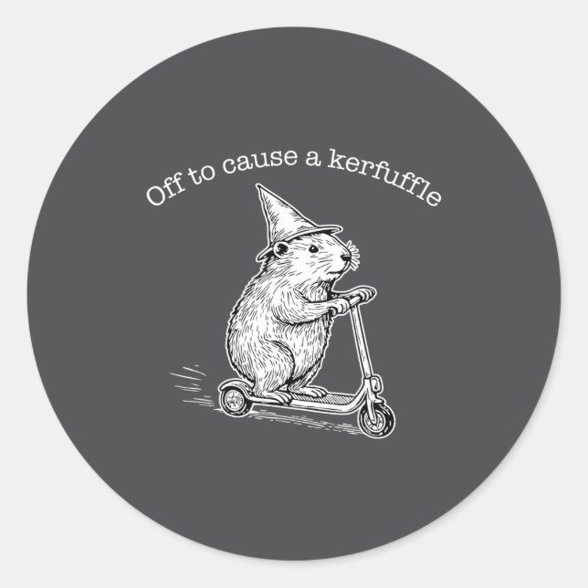 Off To Cause A Kerfuffle Funny Capybara Scooter Ch Classic Round Sticker (Front)