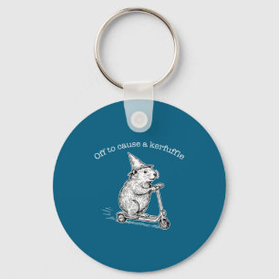 Off To Cause A Kerfuffle Funny Capybara Scooter Ch Keychain