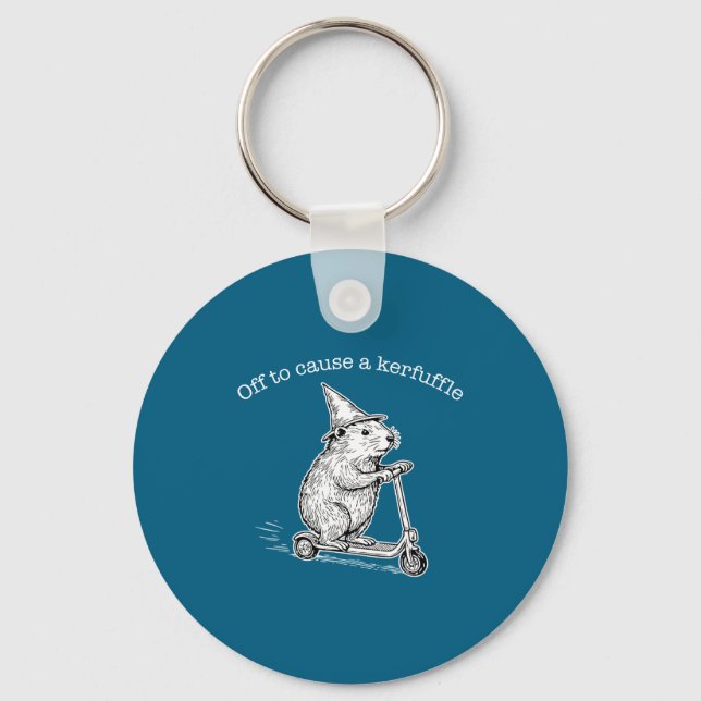Off To Cause A Kerfuffle Funny Capybara Scooter Ch Keychain (Front)