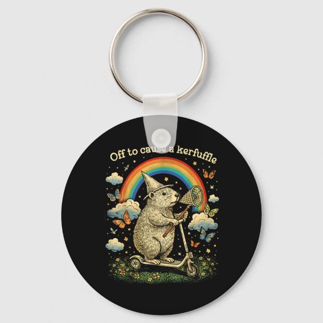 Off to Cause A Kerfuffle Funny Capybara Scooter Keychain (Front)