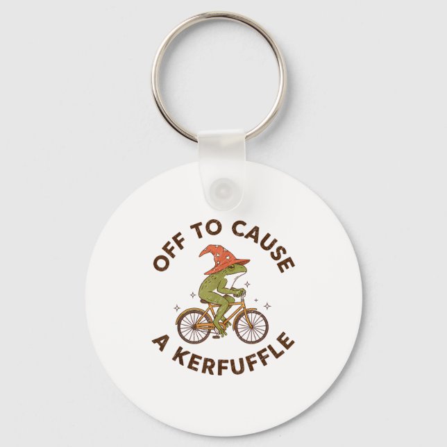 Off To Cause A Kerfuffle Funny Cowboy Frog Meme  Keychain (Front)