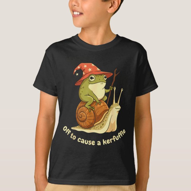 Off To Cause A Kerfuffle Funny Cowboy Frog Meme  T-Shirt (Front)