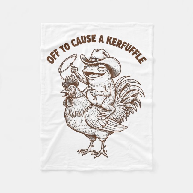 Off To Cause A Kerfuffle Funny Cowboy Frog Riding  Fleece Blanket (Front)