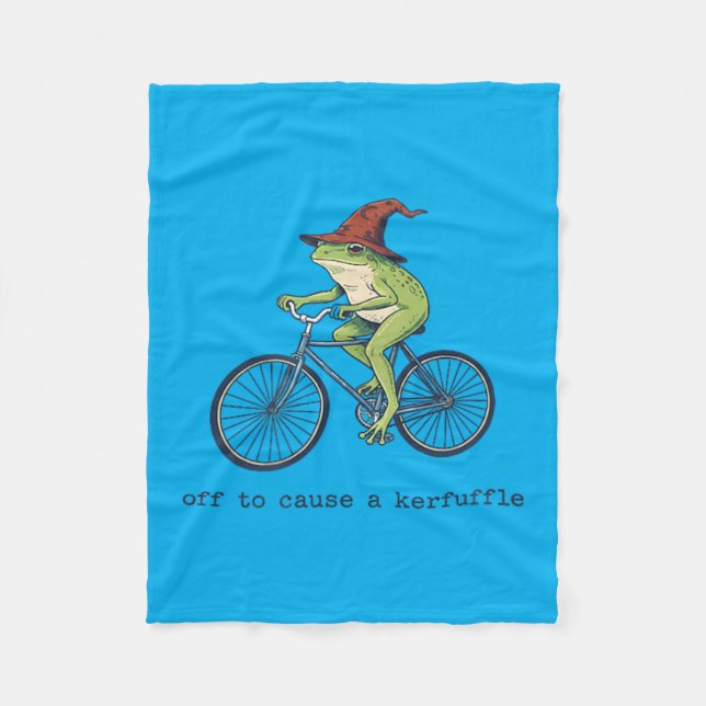 Off To Cause A Kerfuffle Funny Frog Fleece Blanket (Front)
