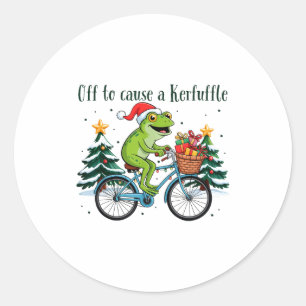 Off To Cause A Kerfuffle Funny Frog Santa Christma Classic Round Sticker